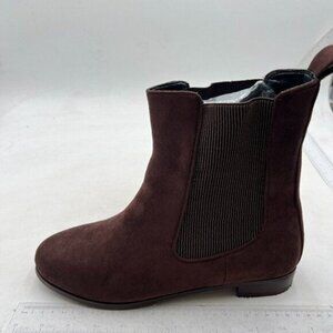 Brown Women Classic Block Low Heel Chelsea Boots Round Toe Pull On Booties